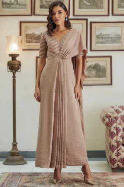 Twinkle Hanspal Rose Gold Embroidered Saree Dress