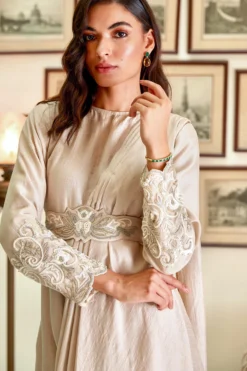 Twinkle Hanspal Ivory Embroidered Saree Dress With Belt -AOZA Wear Style Shop TWIN122008 3