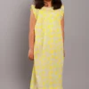 My Litte Lambs Pale Yellow Block Printed Maxi Dress For Girls