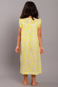 My Litte Lambs Pale Yellow Block Printed Maxi Dress For Girls -AOZA Wear Style Shop UKKID0042264 2
