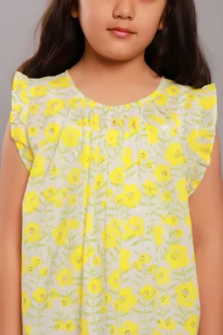 My Litte Lambs Pale Yellow Block Printed Maxi Dress For Girls -AOZA Wear Style Shop UKKID0042264 3