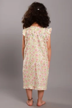 My Litte Lambs Pale Pink Block Printed Maxi Dress For Girls -AOZA Wear Style Shop UKKID0042265 2