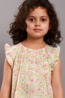 My Litte Lambs Pale Pink Block Printed Maxi Dress For Girls -AOZA Wear Style Shop UKKID0042265 3