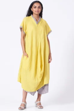Urvashi Kaur Yellow Crushed Asymmetrical Dress