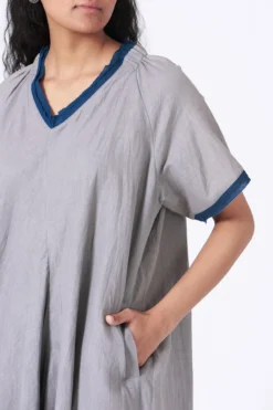 Urvashi Kaur Pearl Grey Crushed Asymmetrical Dress -AOZA Wear Style Shop USKA092151 3