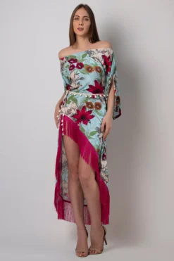 House Of Varada Blue Viscose Floral Printed High-Low Dress