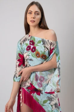 House Of Varada Blue Viscose Floral Printed High-Low Dress -AOZA Wear Style Shop VADA022304 3