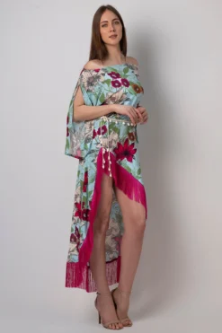 House Of Varada Blue Viscose Floral Printed High-Low Dress -AOZA Wear Style Shop VADA022304 4