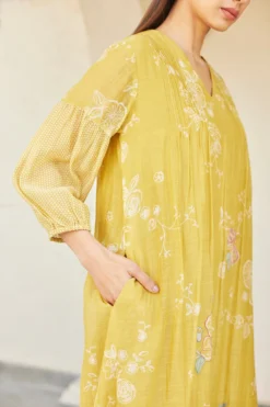 Vaayu Rue Cotton Muslin Printed & Embroidery Dress -AOZA Wear Style Shop VAYU042307 4