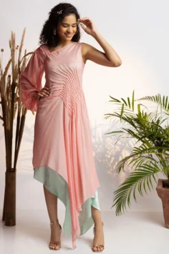 Wendell Rodricks Cherry Blossom Pearl Asymmetrical Dress