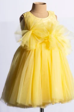 YMKids Yellow Net Mini Dress For Girls