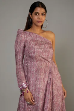 Yogita Kadam Pink Pure Muslin Printed One-Shoulder Cowl Dress -AOZA Wear Style Shop YOKA012330 3