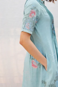 Arcvsh By Pallavi Singh Mint Embroidered Pleated Dress -AOZA Wear Style Shop abps032116 3