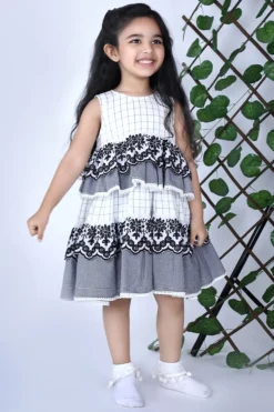 Bagichi Black & White Embroidered Dress For Girls