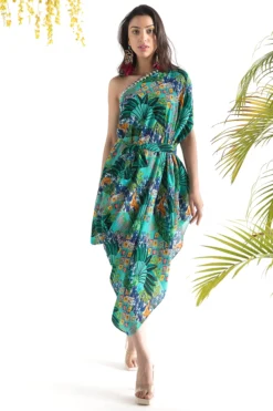 Chhavvi Aggarwal Pret Aqua Blue Cowl Dress