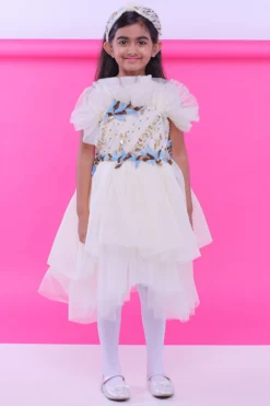 Rani Kidswear Cream Embroidered Dress For Girls
