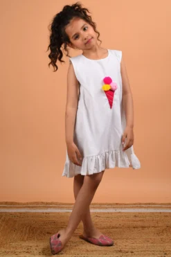 KALP White Embroidered A-Line Dress For Girls