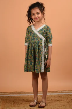 KALP Green Floral Printed Dress For Girls