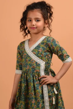 KALP Green Floral Printed Dress For Girls -AOZA Wear Style Shop kalpk042204 3