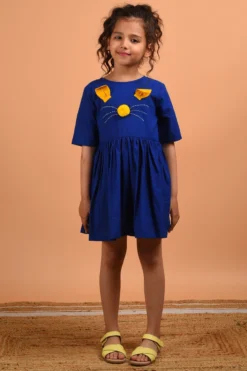 KALP Royal Blue Embroidered Dress For Girls