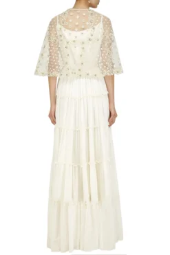 Priyanka Jain Off White Maxi Dress And Embroidered Short Cape Set -AOZA Wear Style Shop pryc06071702 c