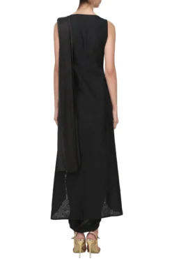 Roshni Chopra Black Pre Draped Saree Dress With Embroidered Jacket -AOZA Wear Style Shop rochc25011802 c