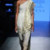 Rajesh Pratap Singh White Striped One Shoulder Saree Dress