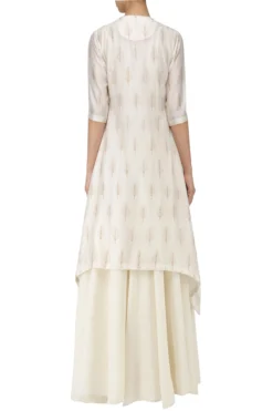 Samant Chauhan Off White Block Print Asymmetric Kurta With Maxi Dress -AOZA Wear Style Shop samac28071707 c