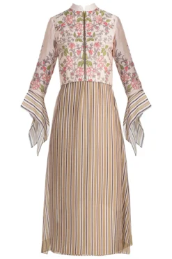 Soup By Sougat Paul Ivory Knee Length Printed Dress With Embroidered Jacket