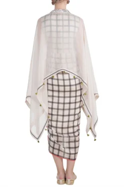 Soup By Sougat Paul Ivory Draped Dress With Tasseled Cape -AOZA Wear Style Shop sbsp021992 3