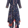 Soup By Sougat Paul Indigo Blue Embroidered Printed High Neckline Dress