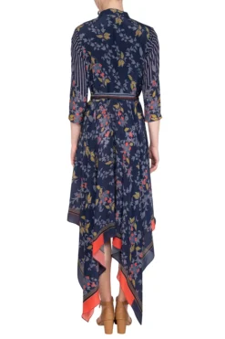Soup By Sougat Paul Indigo Blue Embroidered Printed High Neckline Dress -AOZA Wear Style Shop sbsp031921 001 3