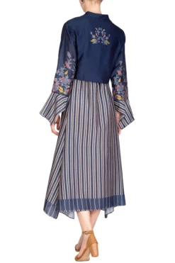 Soup By Sougat Paul Indigo Blue Embroidered Printed Jacket With Midi Dress -AOZA Wear Style Shop sbsp031936 001 3