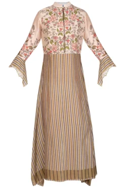 Soup By Sougat Paul Off White Floral Printed & Embroidered Jacket With Midi Dress