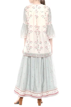 Soup By Sougat Paul Greyish Blue & Off White Printed Dress With Asymmetrical Jacket -AOZA Wear Style Shop sbsp031970 2