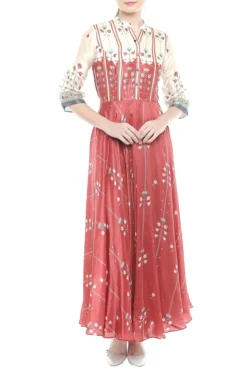 Soup By Sougat Paul Red & Beige Printed Maxi Dress