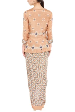 Soup By Sougat Paul Peach Draped Dress With Embellished Jacket -AOZA Wear Style Shop sbsp081912 2