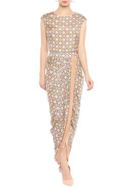 Soup By Sougat Paul Peach Draped Dress With Embellished Jacket -AOZA Wear Style Shop sbsp081912 3