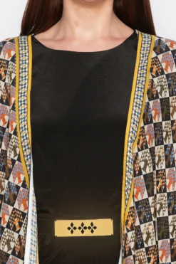 Soup By Sougat Paul Yellow Embroidered Printed Cape Jacket With Black Dress -AOZA Wear Style Shop sbsp101904 4