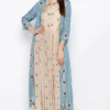 Soup By Sougat Paul Powder Blue Embroidered Beige Jacket With Pleated Dress