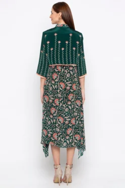 Soup By Sougat Paul Green Printed Dress With Embroidered Jacket -AOZA Wear Style Shop sbsp101922 2