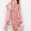 Soup By Sougat Paul Pink Printed & Embroidered Draped Dress With Cape