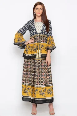 Soup By Sougat Paul Multi Colored Printed Pleated Dress With Jacket