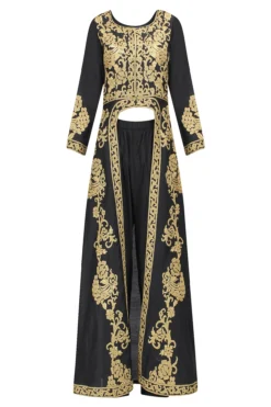 Sonali Gupta Black Zari Embroidered Front Open Dress Kurta With Straight Pants