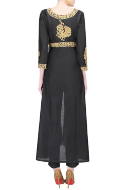 Sonali Gupta Black Zari Embroidered Front Open Dress Kurta With Straight Pants -AOZA Wear Style Shop sogc310816s05 c