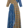 Soup By Sougat Paul Blue And Mustard Printed Maxi Dress
