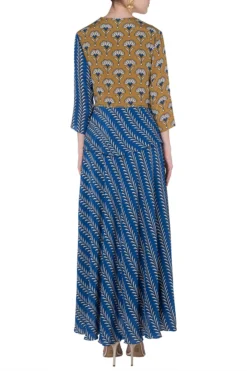 Soup By Sougat Paul Blue And Mustard Printed Maxi Dress -AOZA Wear Style Shop sopc081802 c