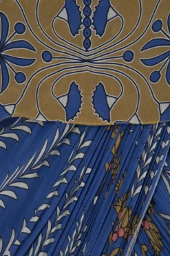 Soup By Sougat Paul Blue And Mustard Floral Printed Saree Dress -AOZA Wear Style Shop sopc081804 d