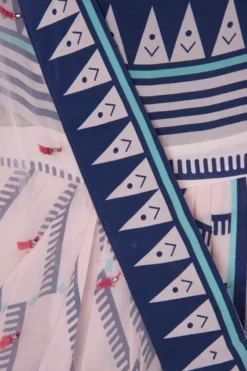 Soup By Sougat Paul Pink And Blue Printed Drape Dress With An Embroidered Cape -AOZA Wear Style Shop sopc081809 d