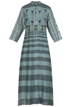 Soup By Sougat Paul Blue And Green Printed Collar Dress